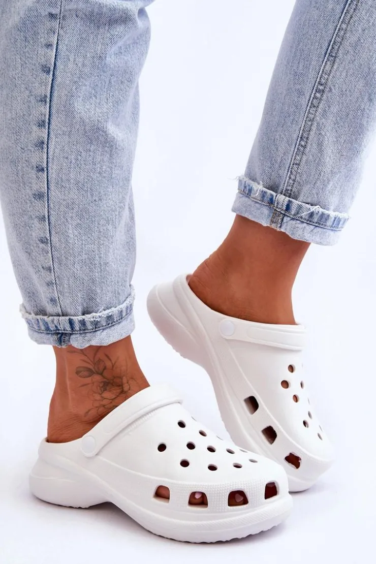 Clearance Boto Piankowe Klapki Kroksy Na Masywnej Podeszwie Białe Katniss