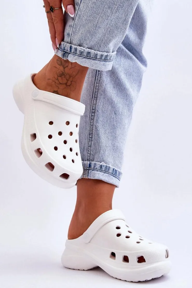 Clearance Boto Piankowe Klapki Kroksy Na Masywnej Podeszwie Białe Katniss