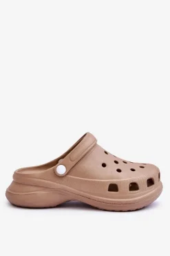 Damskie Boto Piankowe Klapki Kroksy Na Masywnej Podeszwie Beżowe Katniss