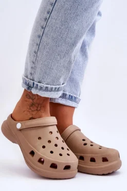 Damskie Boto Piankowe Klapki Kroksy Na Masywnej Podeszwie Beżowe Katniss