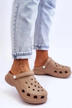 Damskie Boto Piankowe Klapki Kroksy Na Masywnej Podeszwie Beżowe Katniss