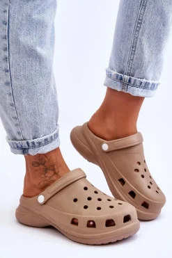 Damskie Boto Piankowe Klapki Kroksy Na Masywnej Podeszwie Beżowe Katniss