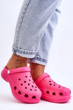 Damskie Boto Piankowe Klapki Kroksy Na Masywnej Podeszwie Ciemnoróżowe Katniss