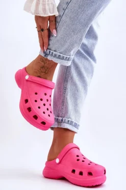 Damskie Boto Piankowe Klapki Kroksy Na Masywnej Podeszwie Ciemnoróżowe Katniss