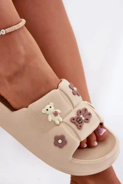 Boto Klapki Basenowe|Klapki Na Platformie*Piankowe Klapki Z Przypinkami Beżowe Redienna Beżowy