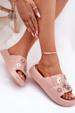 Damskie Boto Piankowe Klapki Z Przypinkami Różowe Redienna