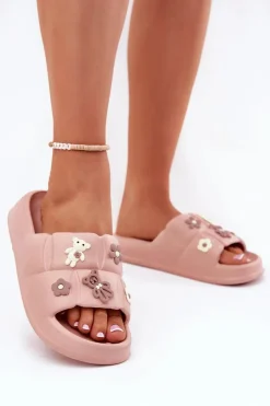 Damskie Boto Piankowe Klapki Z Przypinkami Różowe Redienna