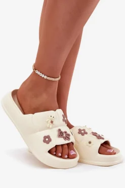 Outlet Boto Piankowe Klapki Z Przypinkami Ecru Redienna Biały