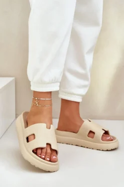 Boto Piankowe Klapki Z Wycięciami Beżowe Neladith Beżowy