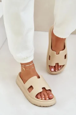 Boto Piankowe Klapki Z Wycięciami Beżowe Neladith Beżowy