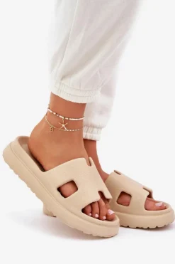 Boto Piankowe Klapki Z Wycięciami Beżowe Neladith Beżowy