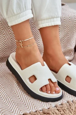 Boto Klapki Basenowe|Klapki Na Platformie*Piankowe Klapki Z Wycięciami Białe Neladith Biały