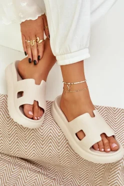 Boto Klapki Na Platformie|Klapki Damskie Klasyczne*Piankowe Klapki Z Wycięciami Jasnobeżowe Neladith Beżowy