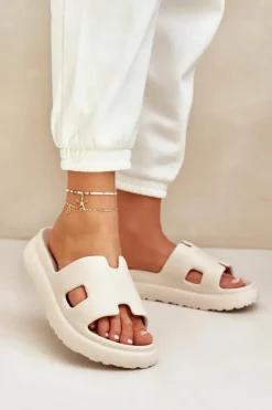 Boto Klapki Na Platformie|Klapki Damskie Klasyczne*Piankowe Klapki Z Wycięciami Jasnobeżowe Neladith Beżowy