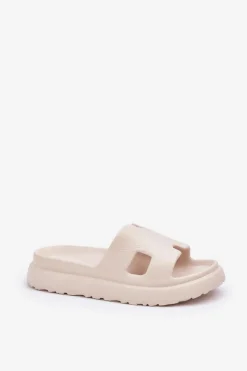 Boto Klapki Na Platformie|Klapki Damskie Klasyczne*Piankowe Klapki Z Wycięciami Jasnobeżowe Neladith Beżowy