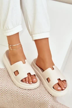 Boto Klapki Na Platformie|Klapki Damskie Klasyczne*Piankowe Klapki Z Wycięciami Jasnobeżowe Neladith Beżowy