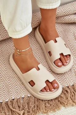 Boto Klapki Na Platformie|Klapki Damskie Klasyczne*Piankowe Klapki Z Wycięciami Jasnobeżowe Neladith Beżowy