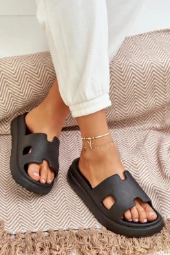 Damskie Boto Piankowe Klapki Z Wycięciami Czarne Neladith