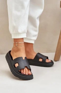 Damskie Boto Piankowe Klapki Z Wycięciami Czarne Neladith