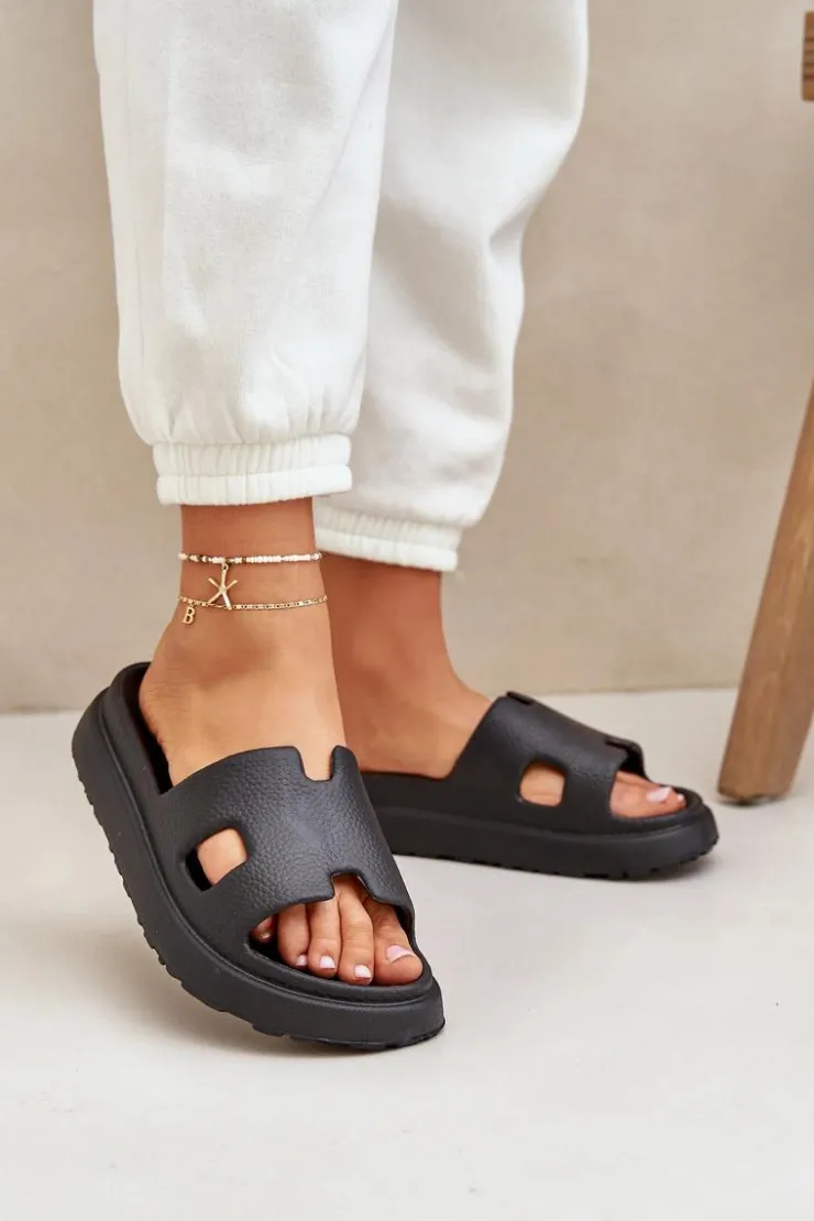 Damskie Boto Piankowe Klapki Z Wycięciami Czarne Neladith