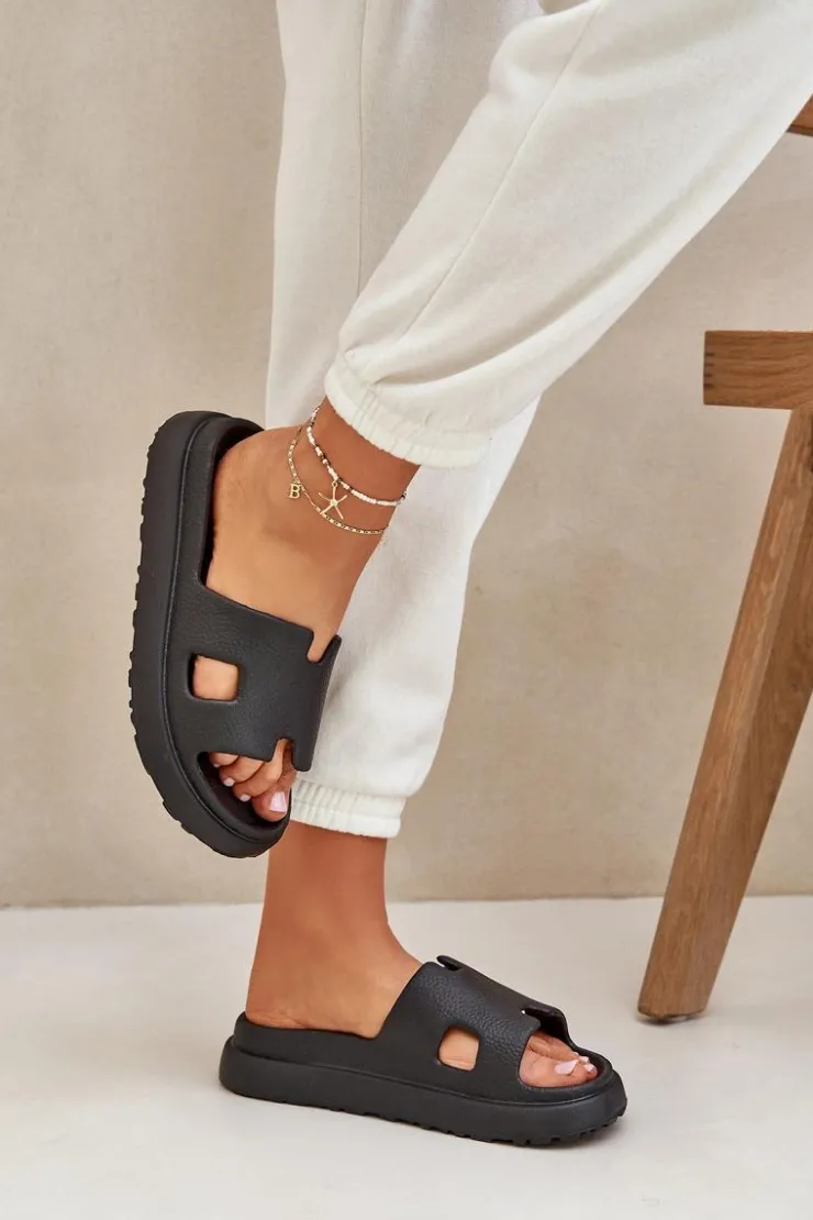 Damskie Boto Piankowe Klapki Z Wycięciami Czarne Neladith