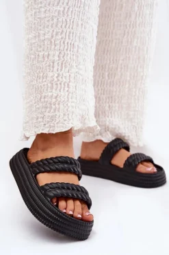 Best Damskie buty S.Barski Piankowe Lekkie Klapki Damskie Na Platformie S.Barski ZK51-001 Czarne Czarny