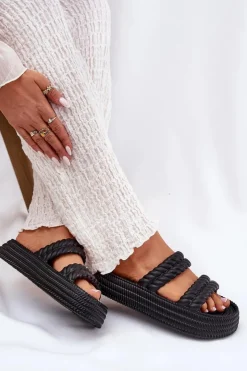 Best Damskie buty S.Barski Piankowe Lekkie Klapki Damskie Na Platformie S.Barski ZK51-001 Czarne Czarny