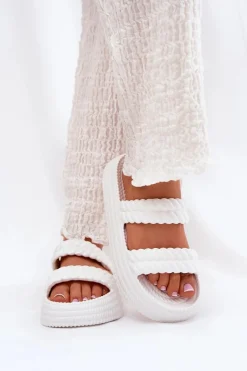 Damskie Damskie buty S.Barski Piankowe Lekkie Klapki Damskie Na Platformie S.Barski ZK51-001 Białe