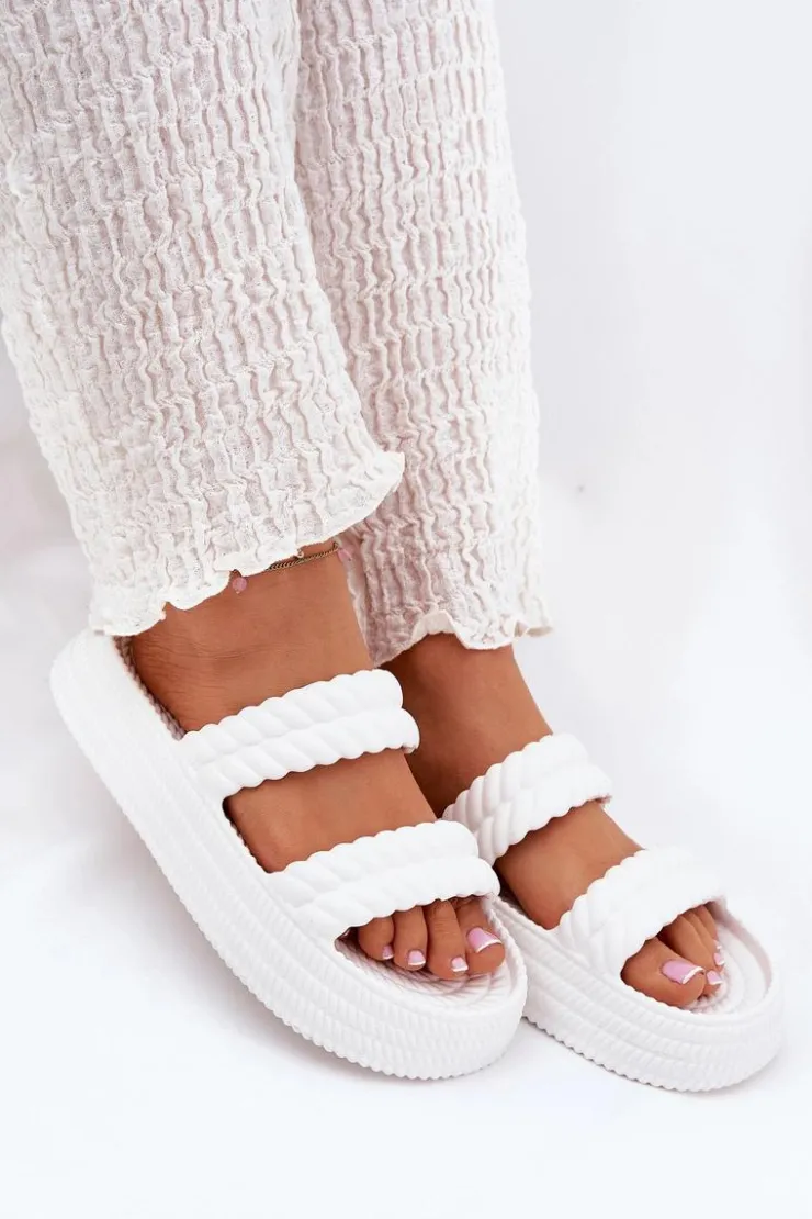 Damskie Damskie buty S.Barski Piankowe Lekkie Klapki Damskie Na Platformie S.Barski ZK51-001 Białe