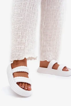 Damskie Damskie buty S.Barski Piankowe Lekkie Klapki Damskie Na Platformie S.Barski ZK51-001 Białe