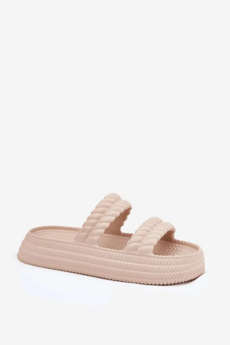 Damskie buty S.Barski Klapki Basenowe|Klapki Na Platformie*Piankowe Lekkie Klapki Damskie Na Platformie S.Barski ZK51-001 Beżowe Beżowy