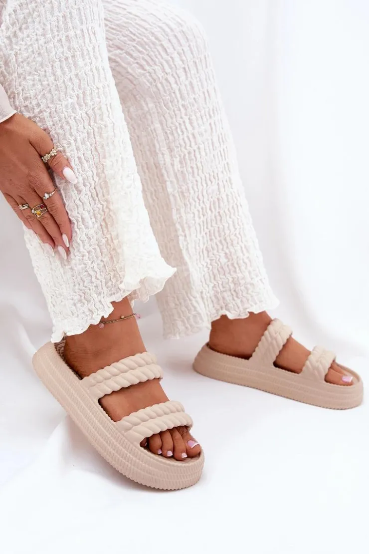 Damskie buty S.Barski Klapki Basenowe|Klapki Na Platformie*Piankowe Lekkie Klapki Damskie Na Platformie S.Barski ZK51-001 Beżowe Beżowy