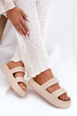 Damskie buty S.Barski Klapki Basenowe|Klapki Na Platformie*Piankowe Lekkie Klapki Damskie Na Platformie S.Barski ZK51-001 Beżowe Beżowy