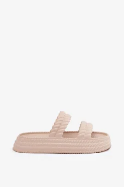 Damskie buty S.Barski Klapki Basenowe|Klapki Na Platformie*Piankowe Lekkie Klapki Damskie Na Platformie S.Barski ZK51-001 Beżowe Beżowy