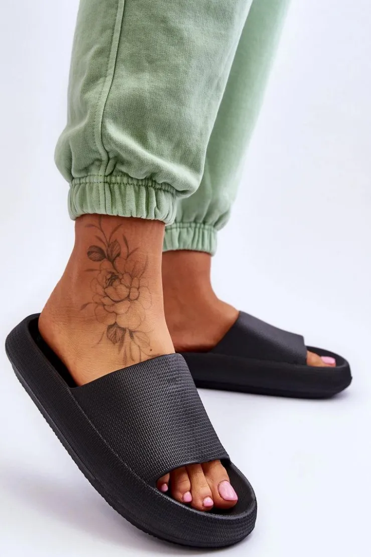 Boto Klapki Basenowe|Klapki Na Platformie*Piankowe Modne Klapki Na Masywnej Platformie Czarne Linnea