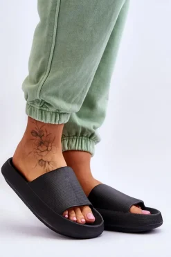 Boto Klapki Basenowe|Klapki Na Platformie*Piankowe Modne Klapki Na Masywnej Platformie Czarne Linnea