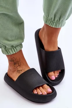 Boto Klapki Basenowe|Klapki Na Platformie*Piankowe Modne Klapki Na Masywnej Platformie Czarne Linnea