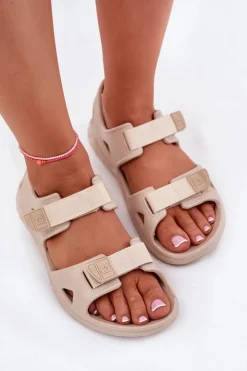 Big Star Shoes Sandały Big Star|Sandały Płaskie*Piankowe Sandały Damskie Na Platformie Big Star RR274A515 Beżowe Beżowy