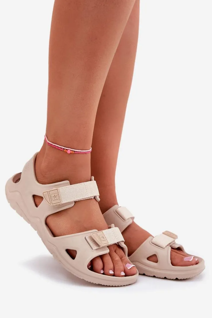 Big Star Shoes Sandały Big Star|Sandały Płaskie*Piankowe Sandały Damskie Na Platformie Big Star RR274A515 Beżowe Beżowy