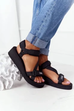 Big Star Shoes Sandały Big Star|Sandały Na Koturnie*Piankowe Sandały Na Koturnie Big Star FF274A349 Czarne Czarny