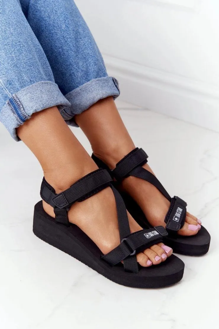 Big Star Shoes Sandały Big Star|Sandały Na Koturnie*Piankowe Sandały Na Koturnie Big Star FF274A349 Czarne Czarny