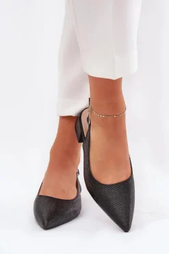 Damskie Boto Plecione Sandały Damskie Na Delikatnym Obcasie Czarne Jorela