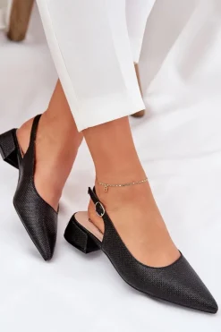 Damskie Boto Plecione Sandały Damskie Na Delikatnym Obcasie Czarne Jorela