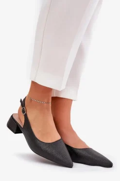 Damskie Boto Plecione Sandały Damskie Na Delikatnym Obcasie Czarne Jorela