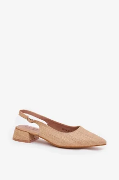 Damskie Boto Plecione Sandały Damskie Na Delikatnym Obcasie Beżowe Jorela