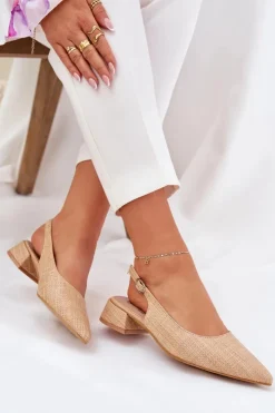 Damskie Boto Plecione Sandały Damskie Na Delikatnym Obcasie Beżowe Jorela