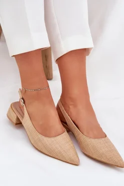 Damskie Boto Plecione Sandały Damskie Na Delikatnym Obcasie Beżowe Jorela