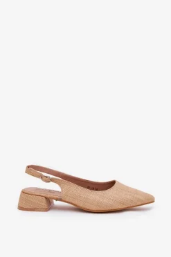 Damskie Boto Plecione Sandały Damskie Na Delikatnym Obcasie Beżowe Jorela