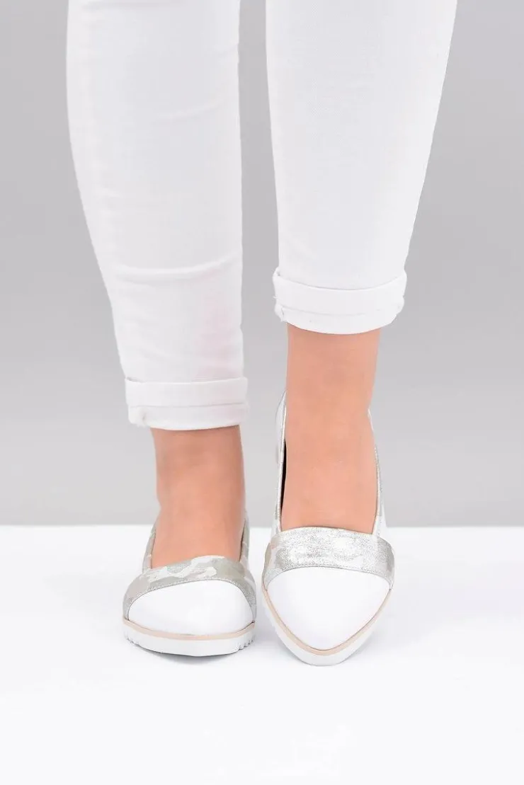 Damskie Boto Polskie Skórzane Białe Balerinki Moro Persi