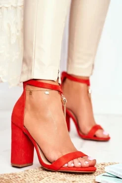 Boto Sandały Na Obcasie*Pomarańczowe Zamszowe Sandałki na Słupku z Frędzlem Annick